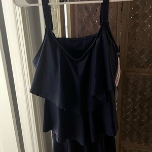 Women’s Navy Blue Ruffled Tankini Top